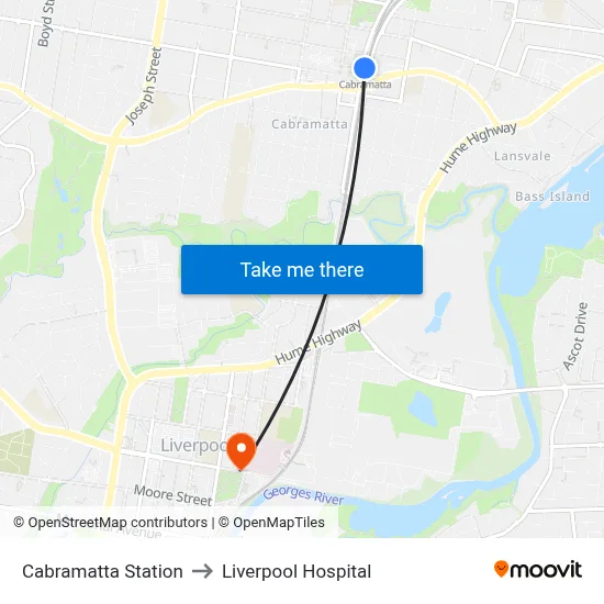 Cabramatta Station to Liverpool Hospital map