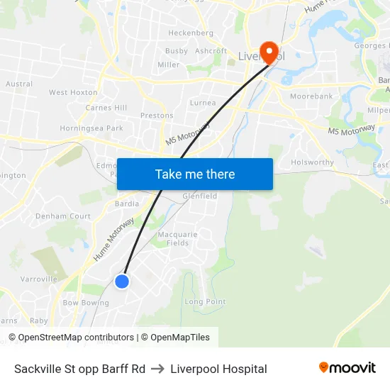 Sackville St opp Barff Rd to Liverpool Hospital map