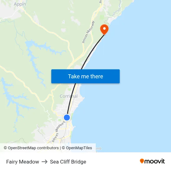 Fairy Meadow to Sea Cliff Bridge map