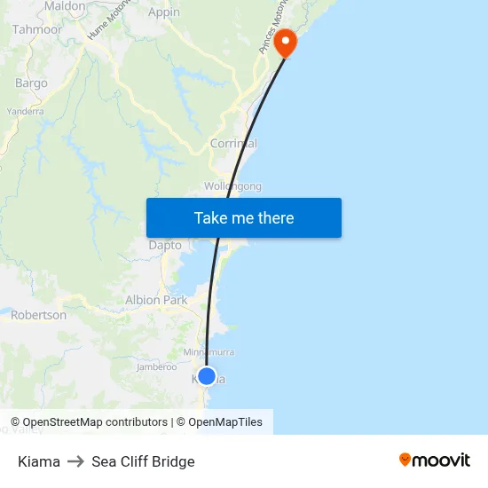 Kiama to Sea Cliff Bridge map