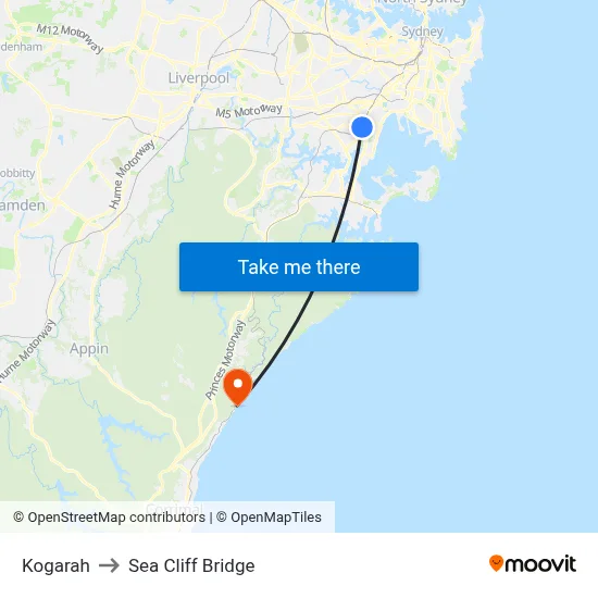 Kogarah to Sea Cliff Bridge map