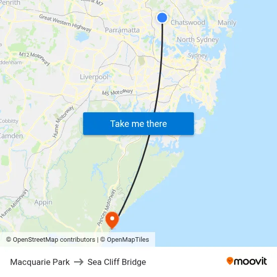 Macquarie Park to Sea Cliff Bridge map