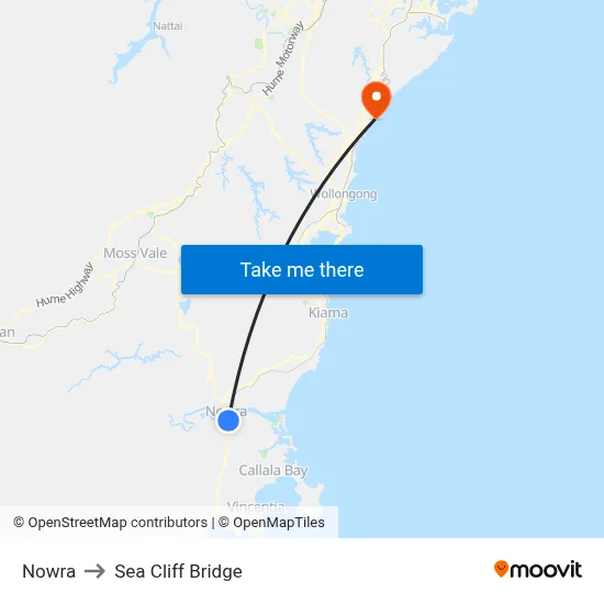 Nowra to Sea Cliff Bridge map