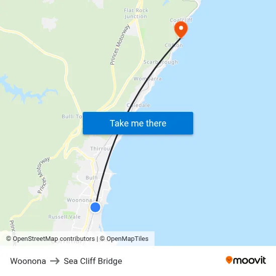 Woonona to Sea Cliff Bridge map