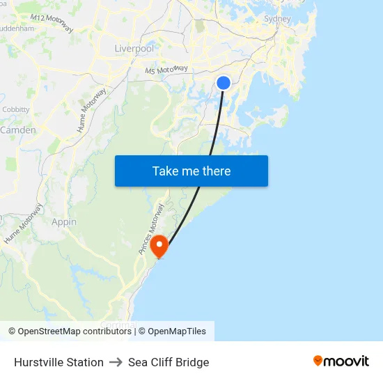 Hurstville Station to Sea Cliff Bridge map