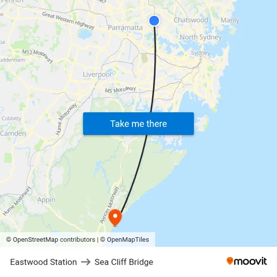 Eastwood Station to Sea Cliff Bridge map