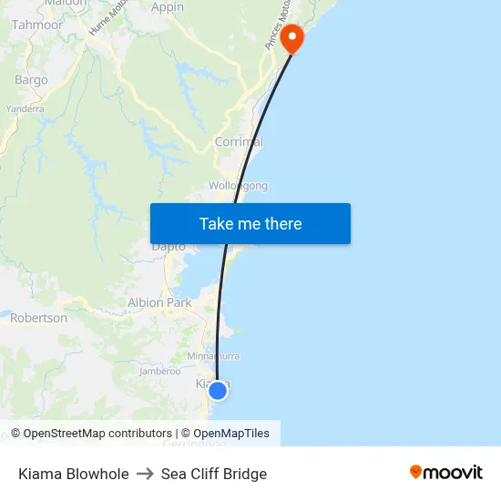 Kiama Blowhole to Sea Cliff Bridge map