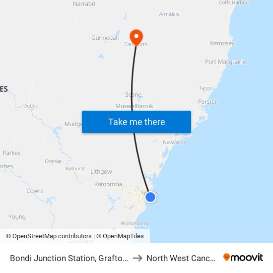 Bondi Junction Station, Grafton St, Stand R to North West Cancer Centre map