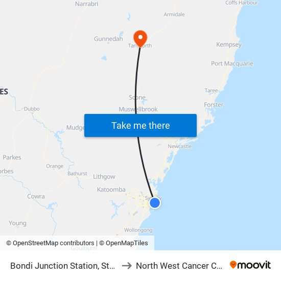 Bondi Junction Station, Stand F to North West Cancer Centre map