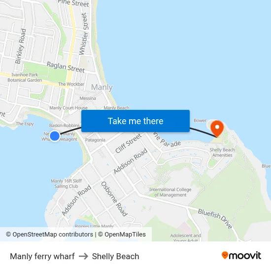 Manly ferry wharf to Shelly Beach map