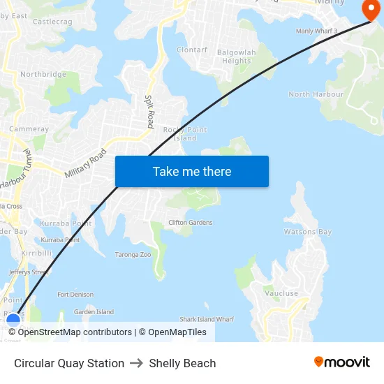 Circular Quay Station to Shelly Beach map