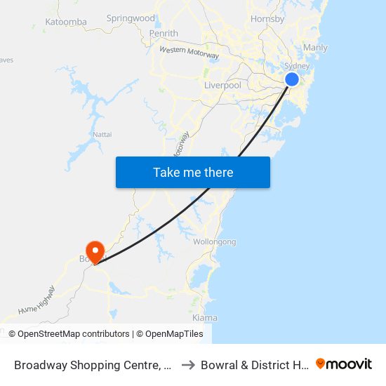 Broadway Shopping Centre, Broadway to Bowral & District Hospital map