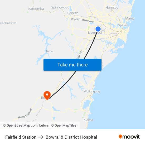 Fairfield Station to Bowral & District Hospital map