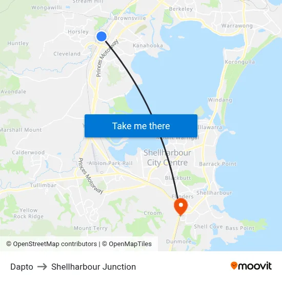 Dapto to Shellharbour Junction map