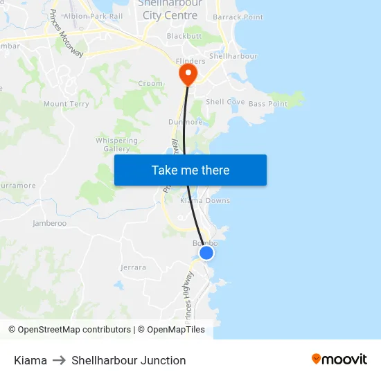 Kiama to Shellharbour Junction map