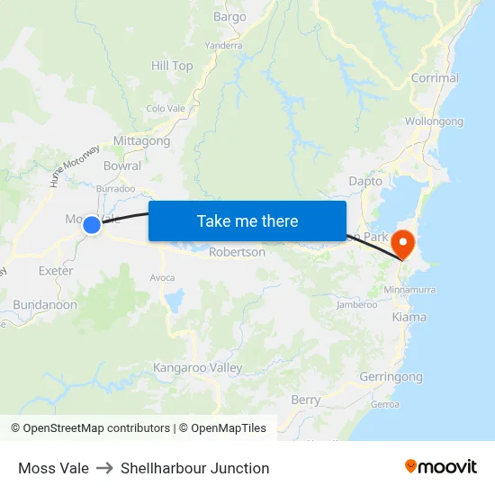 Moss Vale to Shellharbour Junction map
