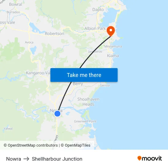 Nowra to Shellharbour Junction map