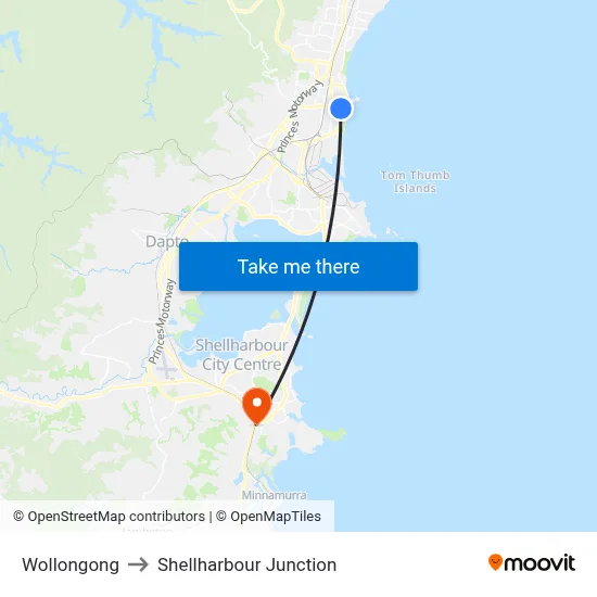 Wollongong to Shellharbour Junction map