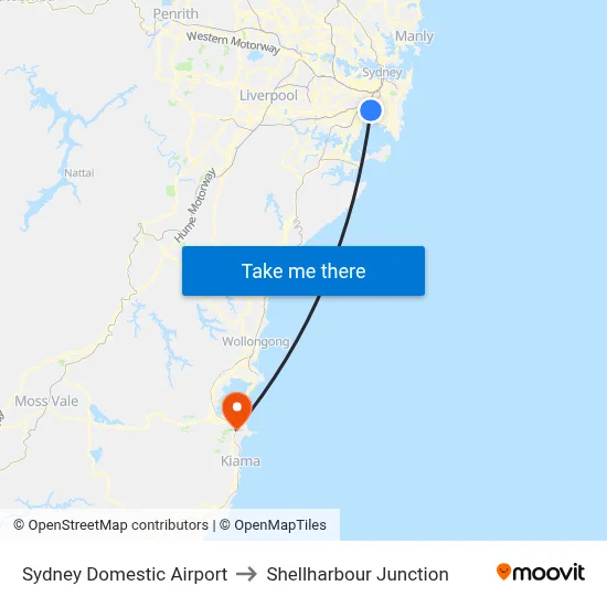 Sydney Domestic Airport to Shellharbour Junction map