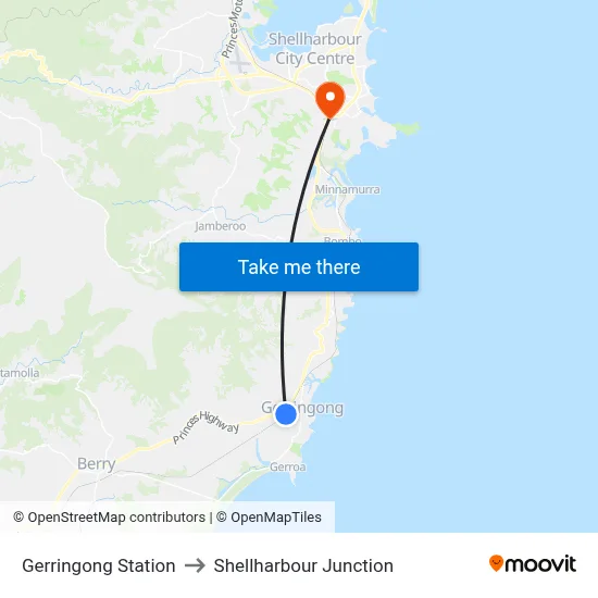 Gerringong Station to Shellharbour Junction map