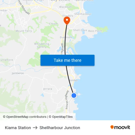 Kiama Station to Shellharbour Junction map