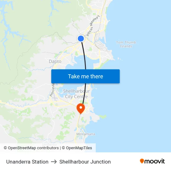 Unanderra Station to Shellharbour Junction map