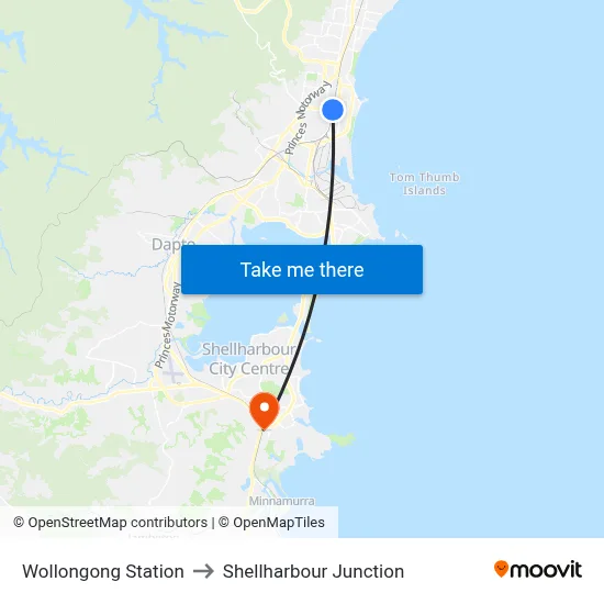 Wollongong Station to Shellharbour Junction map