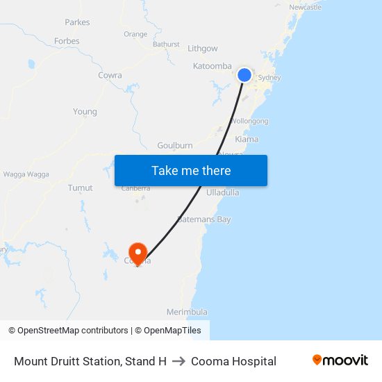 Mount Druitt Station, Stand H to Cooma Hospital map