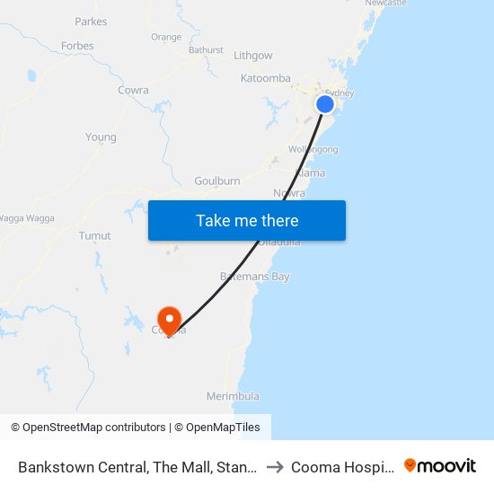 Bankstown Central, The Mall, Stand C to Cooma Hospital map