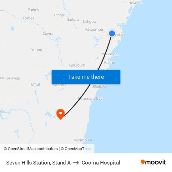 Seven Hills Station, Stand A to Cooma Hospital map