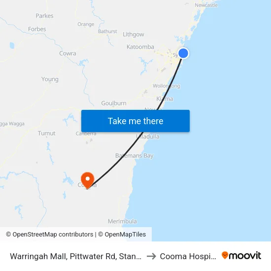 Warringah Mall, Pittwater Rd, Stand B to Cooma Hospital map