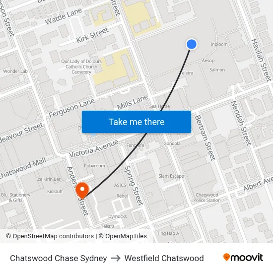 Chatswood Chase Sydney to Westfield Chatswood map