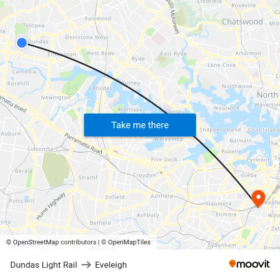 Dundas Light Rail to Eveleigh map