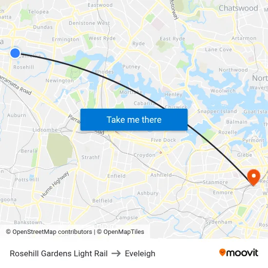 Rosehill Gardens Light Rail to Eveleigh map