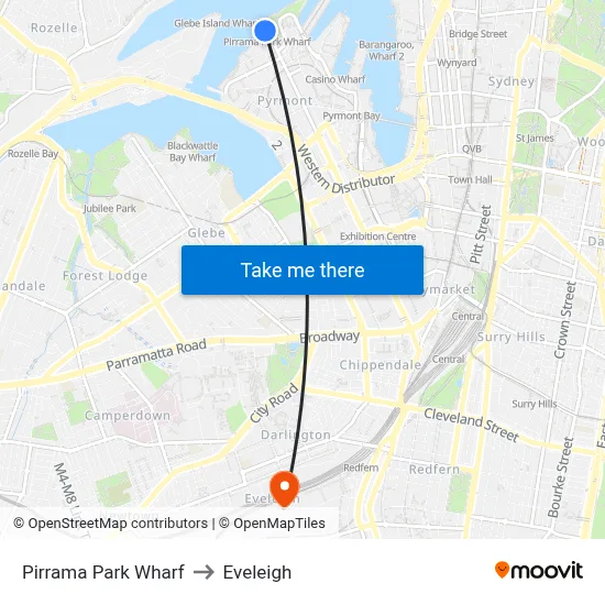 Pirrama Park Wharf to Eveleigh map