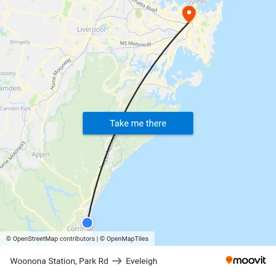 Woonona Station, Park Rd to Eveleigh map