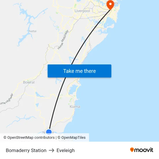 Bomaderry Station to Eveleigh map