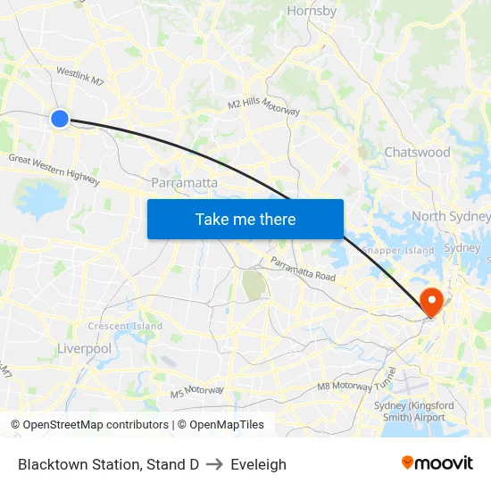 Blacktown Station, Stand D to Eveleigh map