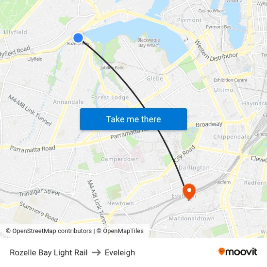 Rozelle Bay Light Rail to Eveleigh map