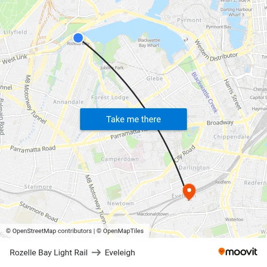 Rozelle Bay Light Rail to Eveleigh map