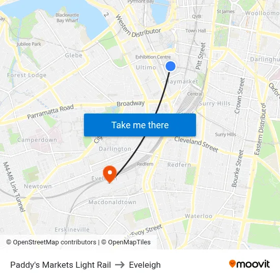 Paddy's Markets Light Rail to Eveleigh map