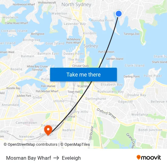 Mosman Bay Wharf to Eveleigh map