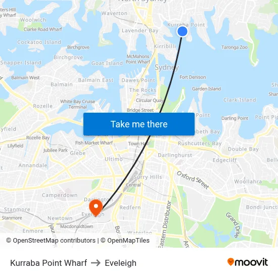 Kurraba Point Wharf to Eveleigh map