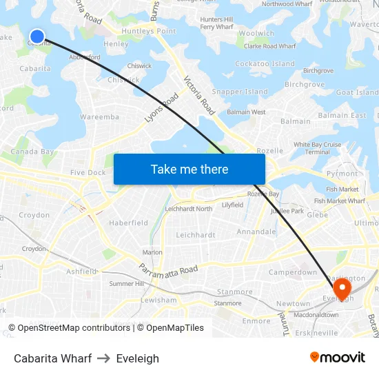 Cabarita Wharf to Eveleigh map