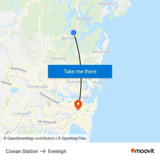 Cowan Station to Eveleigh map