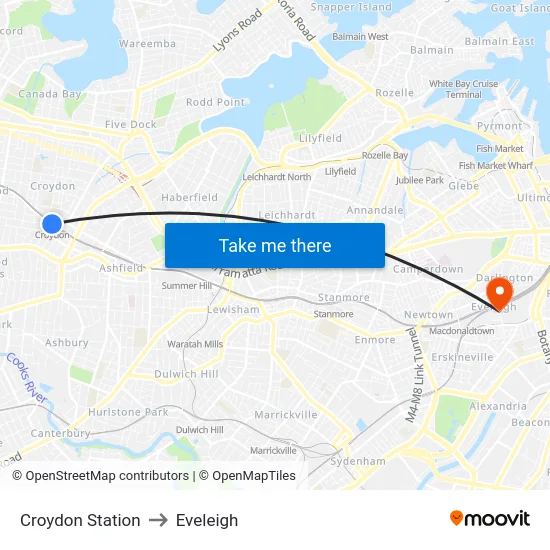 Croydon Station to Eveleigh map