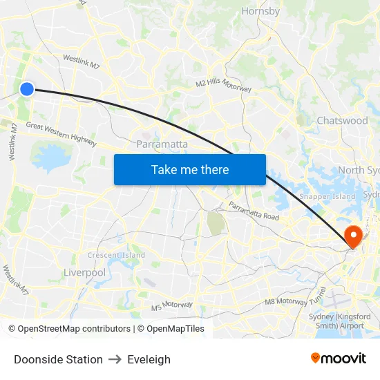 Doonside Station to Eveleigh map