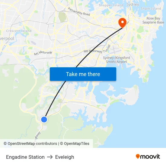 Engadine Station to Eveleigh map