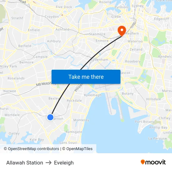 Allawah Station to Eveleigh map