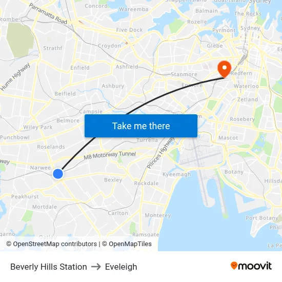 Beverly Hills Station to Eveleigh map